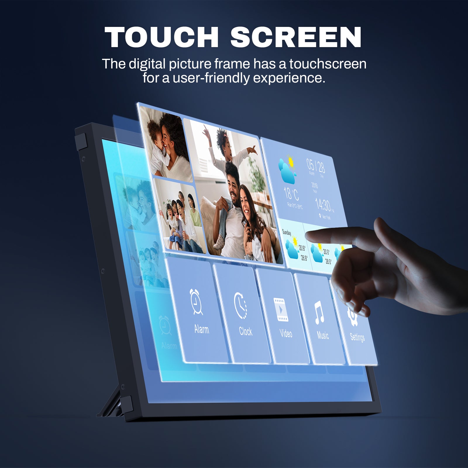 21.5 Inch Touchscreen Digital Picture Frame 32GB, Large Digital Photo Frame 1920x1080 FHD IPS, WiFi Electronic Photo Frame with Remote Control, Share Photo/Video via Apps, Email, Black